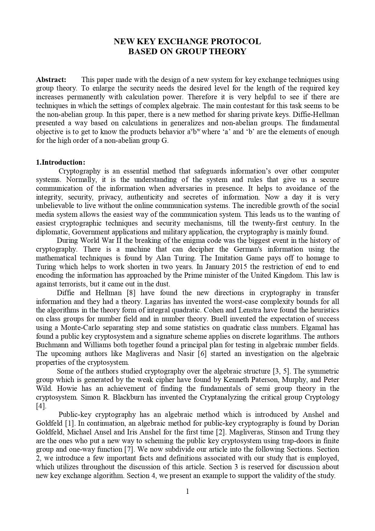 NEW KEY EXCHANGE PROTOCOL BASED ON GROUP THEORY