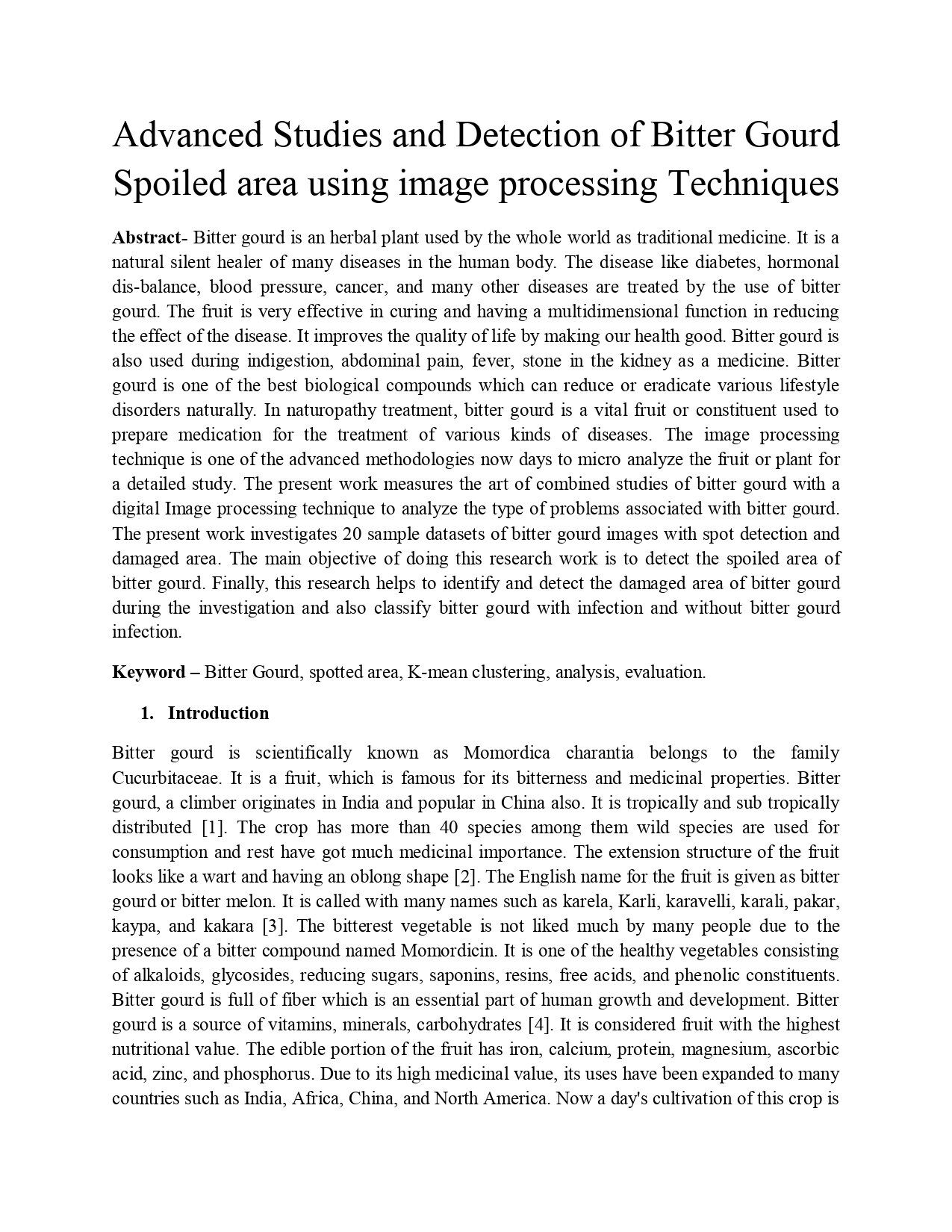 Advanced Studies and Detection of Bitter Gourd Spoiled area using image processing Techniques