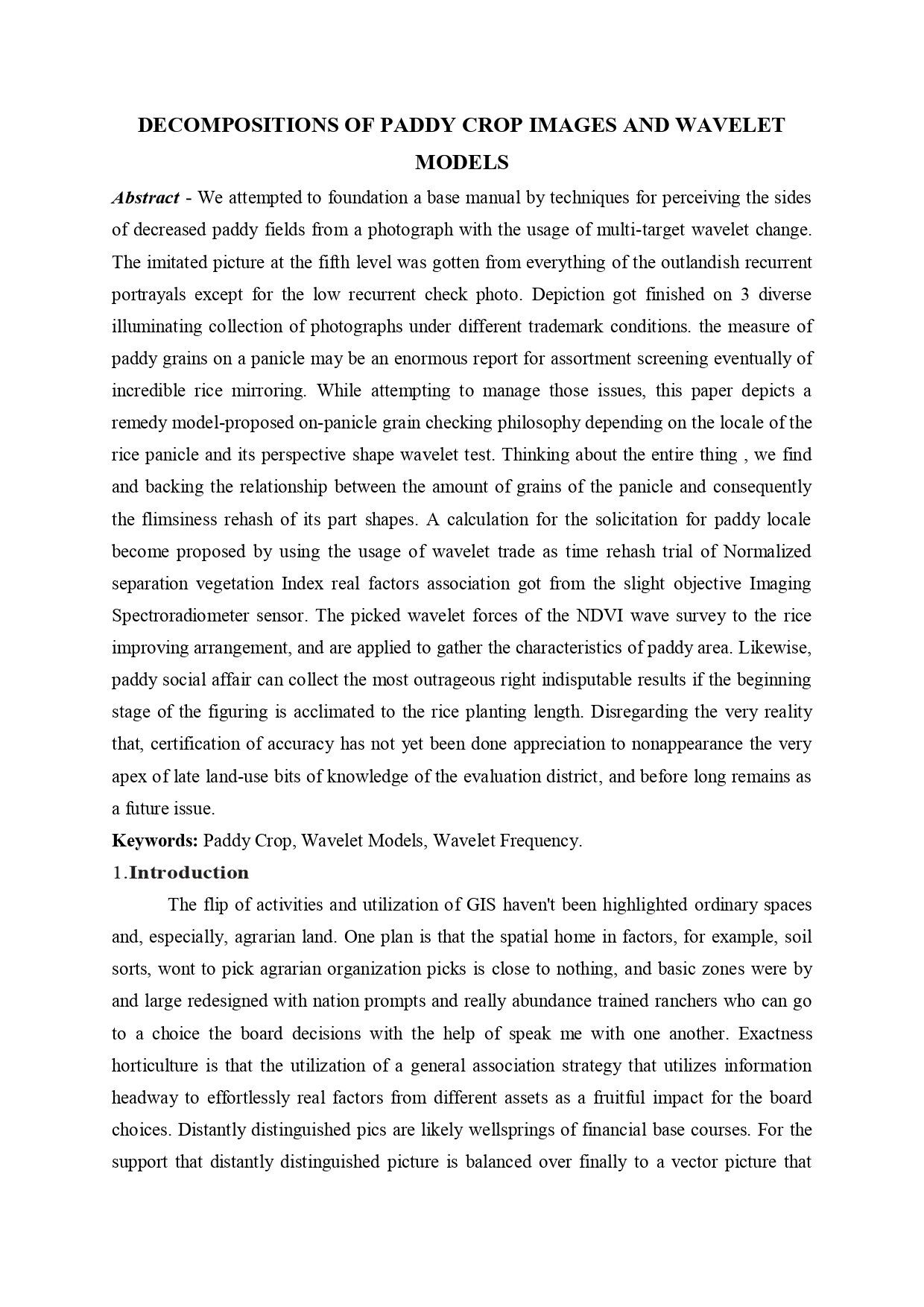 DECOMPOSITIONS OF PADDY CROP IMAGES AND WAVELET MODELS